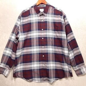 St. Johns Bay Mens Easy Care Long Sleeve Button Shirt Sz.XXL/Burgundy-Blue Plaid